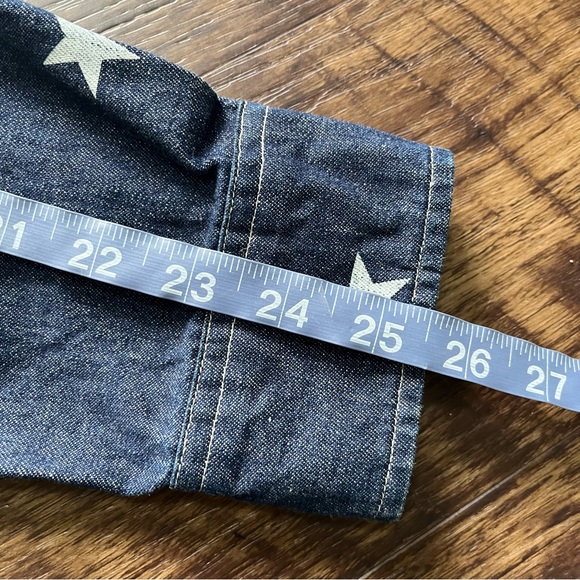 Stussy big star AOP logo spellout button front denim chambray shirt medium - Picture 9 of 10